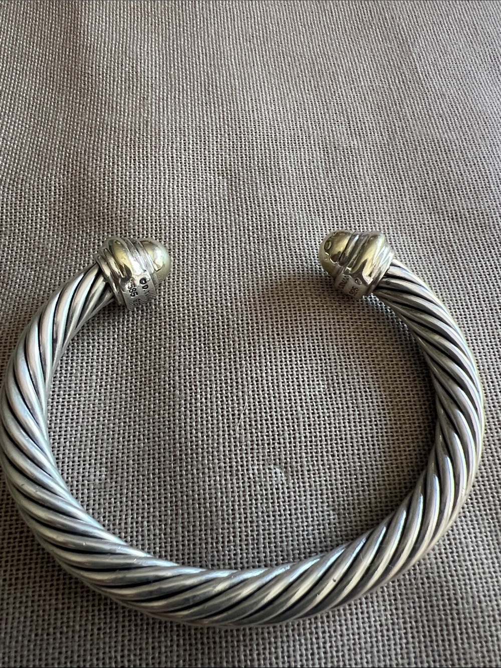 David Yurman Silver Twisted Cable Open Cuff Bracelet, gold and silver Auth
